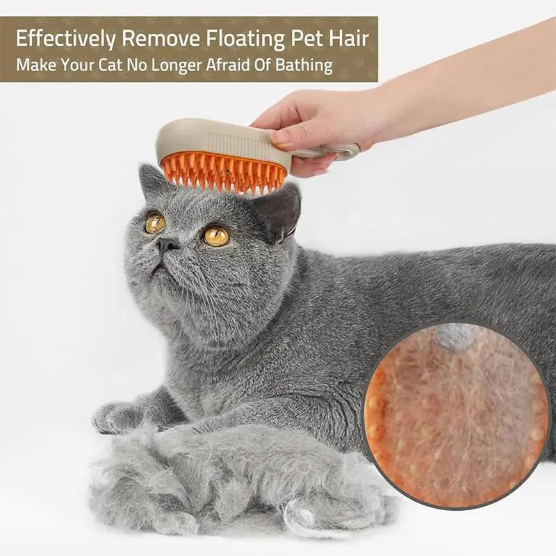 3-In-1 Pet Steam Brush Cleaner, Silicone Massage Combing Brush