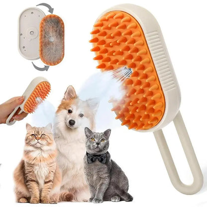 3-In-1 Pet Steam Brush Cleaner, Silicone Massage Combing Brush