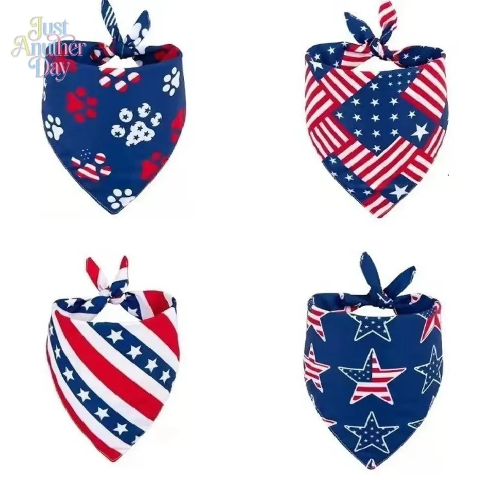 Set of 4 American Flag-Themed Pet Bandanas, Adjustable Polyester Scarves for Dogs and Cats, Ideal for 4th of July and Everyday Use