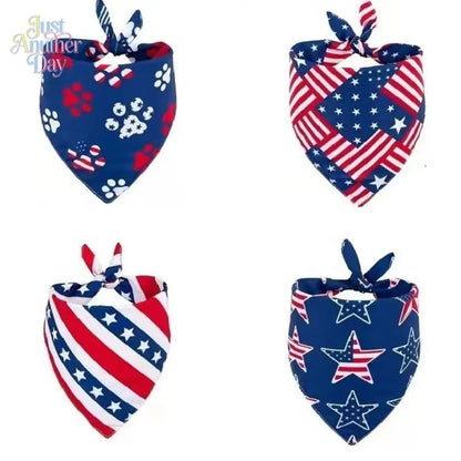 Set of 4 American Flag-Themed Pet Bandanas, Adjustable Polyester Scarves for Dogs and Cats, Ideal for 4th of July and Everyday Use