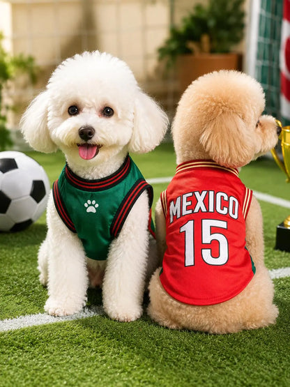 Pet Sports Jersey for Dogs and Cats - Lightweight Breathable Sleeveless Mesh Vest, Stylish Soccer-Inspired Outfit for Small to Medium Pets, Ideal for Parties, Photos, Walks, and Game Day