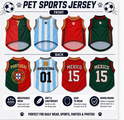 Pet Sports Jersey for Dogs and Cats - Lightweight Breathable Sleeveless Mesh Vest, Stylish Soccer-Inspired Outfit for Small to Medium Pets, Ideal for Parties, Photos, Walks, and Game Day