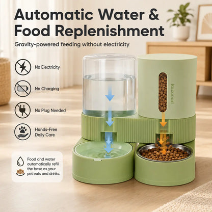 Kacoomi Dual Gravity Pet Feeder and Water Dispenser Set for Cats and Small Dogs, High-Capacity with Stainless Steel Bowls