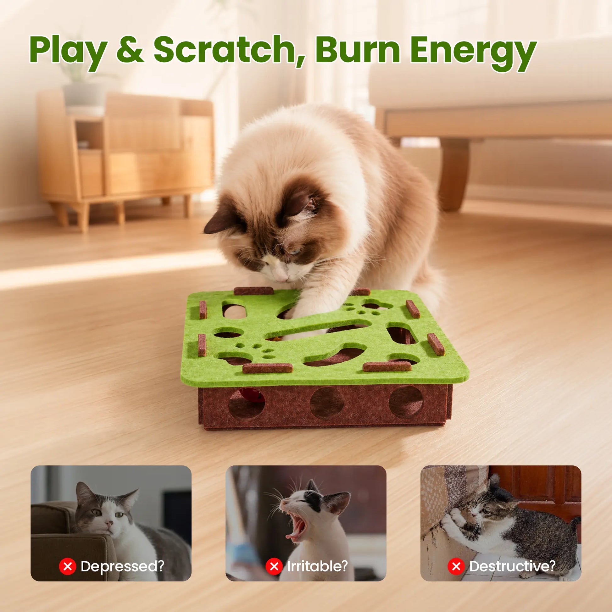 Potaroma Interactive Felt Cat Puzzle Toy with Jingle Balls - Indoor Enrichment Activity for Kittens and Adult Cats to Alleviate Boredom and Promote Active Play