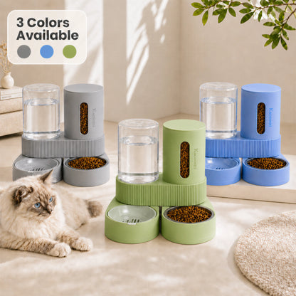 Kacoomi Dual Gravity Pet Feeder and Water Dispenser Set for Cats and Small Dogs, High-Capacity with Stainless Steel Bowls