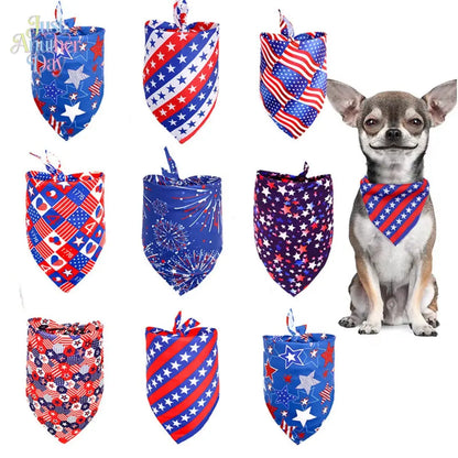 Set of 4 American Flag-Themed Pet Bandanas, Adjustable Polyester Scarves for Dogs and Cats, Ideal for 4th of July and Everyday Use
