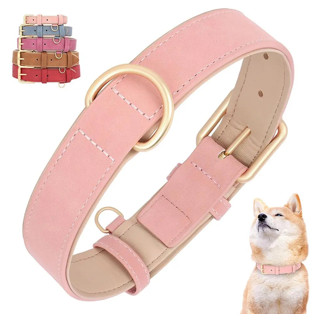 Adjustable Faux Leather Dog Collar, Heavy Duty Small Medium Large Pets