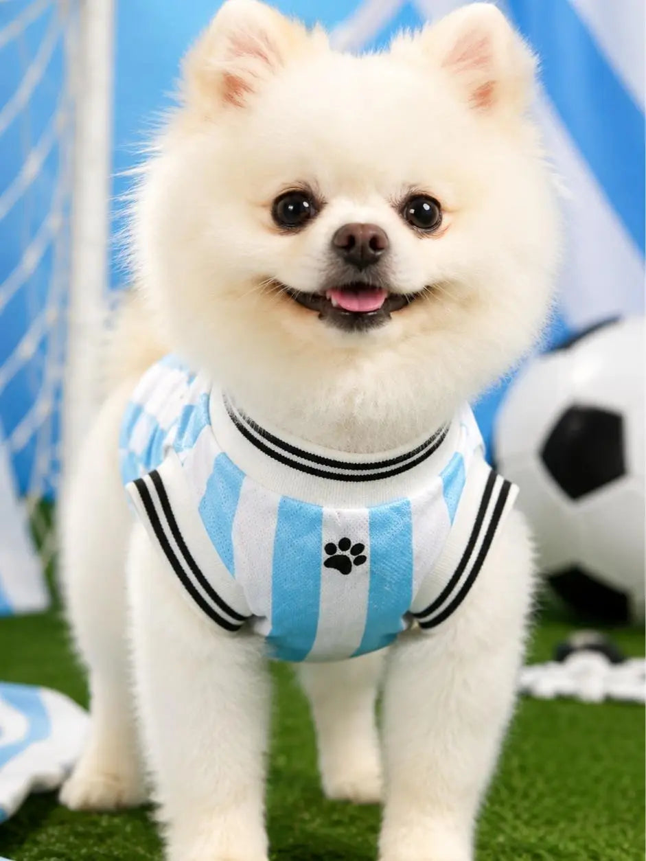 Pet Sports Jersey for Dogs and Cats - Lightweight Breathable Sleeveless Mesh Vest, Stylish Soccer-Inspired Outfit for Small to Medium Pets, Ideal for Parties, Photos, Walks, and Game Day
