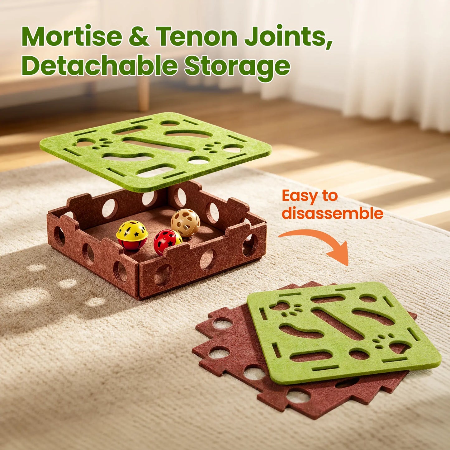 Potaroma Interactive Felt Cat Puzzle Toy with Jingle Balls - Indoor Enrichment Activity for Kittens and Adult Cats to Alleviate Boredom and Promote Active Play