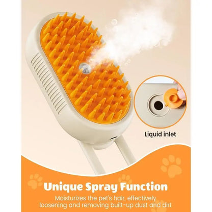3-In-1 Pet Steam Brush Cleaner, Silicone Massage Combing Brush