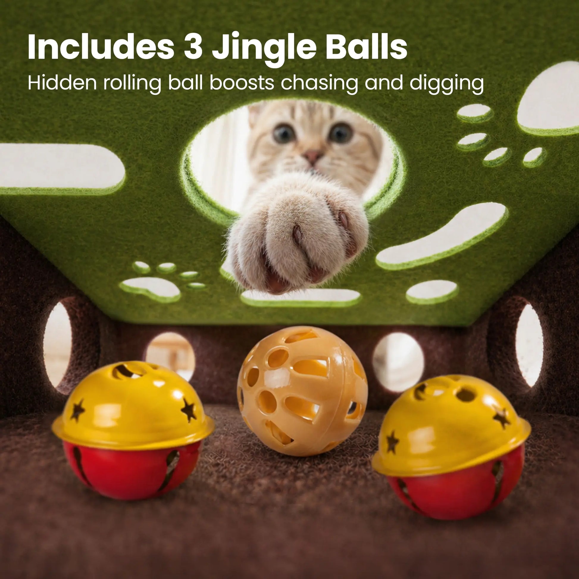 Potaroma Interactive Felt Cat Puzzle Toy with Jingle Balls - Indoor Enrichment Activity for Kittens and Adult Cats to Alleviate Boredom and Promote Active Play