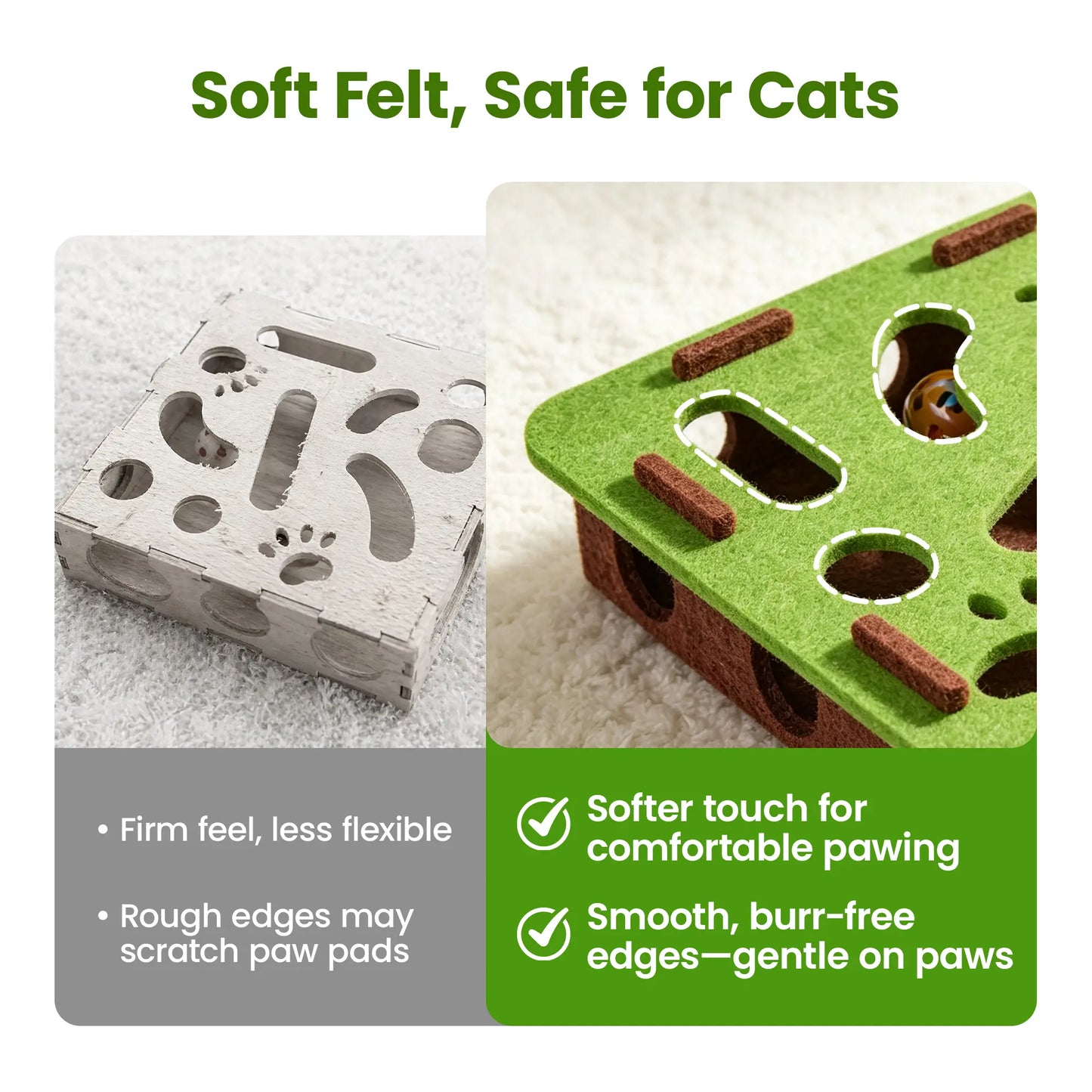 Potaroma Interactive Felt Cat Puzzle Toy with Jingle Balls - Indoor Enrichment Activity for Kittens and Adult Cats to Alleviate Boredom and Promote Active Play