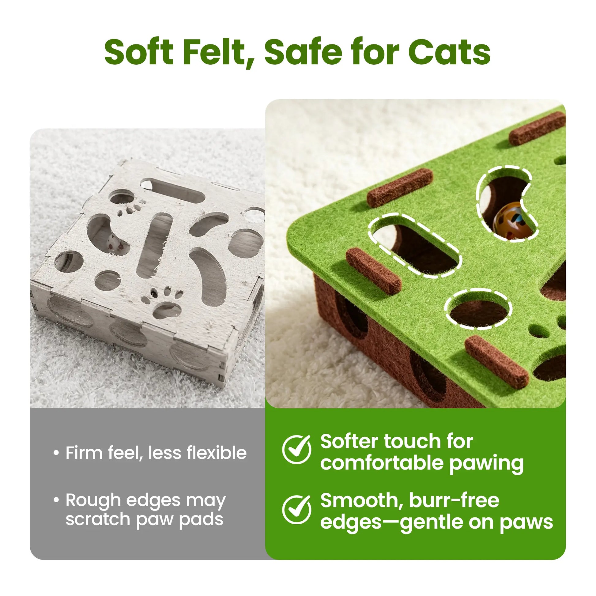 Potaroma Interactive Felt Cat Puzzle Toy with Jingle Balls - Indoor Enrichment Activity for Kittens and Adult Cats to Alleviate Boredom and Promote Active Play
