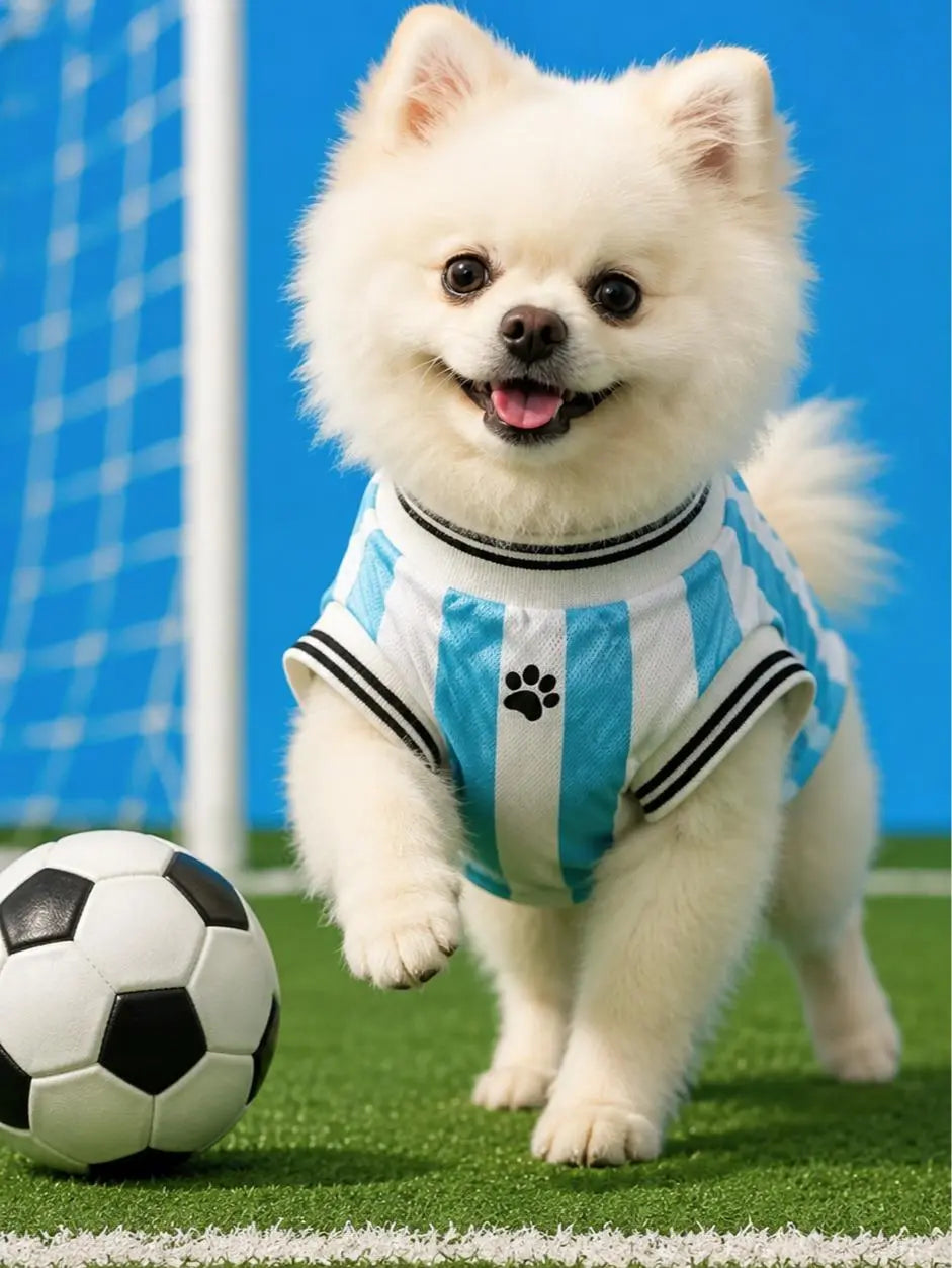 Pet Sports Jersey for Dogs and Cats - Lightweight Breathable Sleeveless Mesh Vest, Stylish Soccer-Inspired Outfit for Small to Medium Pets, Ideal for Parties, Photos, Walks, and Game Day