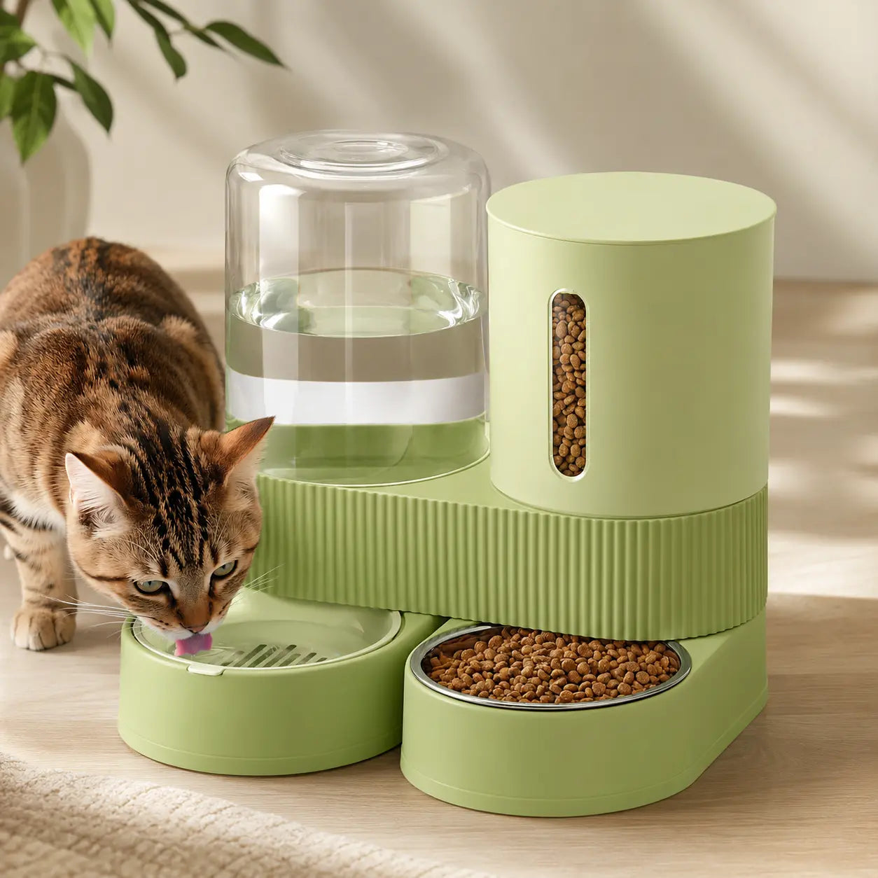 Kacoomi Dual Gravity Pet Feeder and Water Dispenser Set for Cats and Small Dogs, High-Capacity with Stainless Steel Bowls