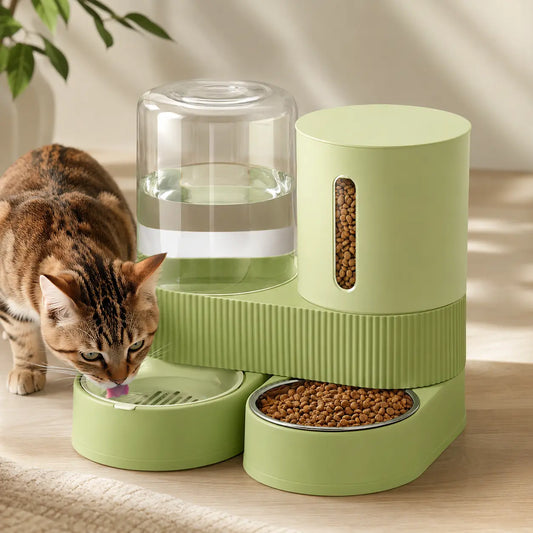 Kacoomi Dual Gravity Pet Feeder and Water Dispenser Set for Cats and Small Dogs, High-Capacity with Stainless Steel Bowls