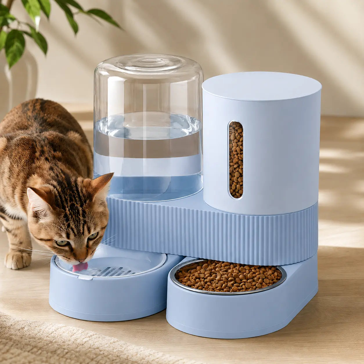 Kacoomi Dual Gravity Pet Feeder and Water Dispenser Set for Cats and Small Dogs, High-Capacity with Stainless Steel Bowls