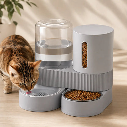 Kacoomi Dual Gravity Pet Feeder and Water Dispenser Set for Cats and Small Dogs, High-Capacity with Stainless Steel Bowls