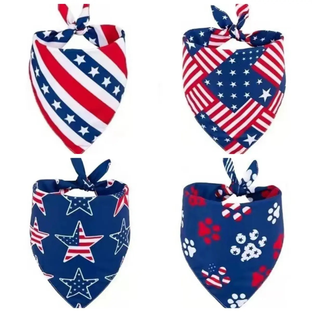 Set of 4 American Flag-Themed Pet Bandanas, Adjustable Polyester Scarves for Dogs and Cats, Ideal for 4th of July and Everyday Use