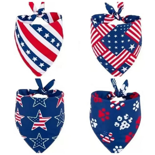 Set of 4 American Flag-Themed Pet Bandanas, Adjustable Polyester Scarves for Dogs and Cats, Ideal for 4th of July and Everyday Use