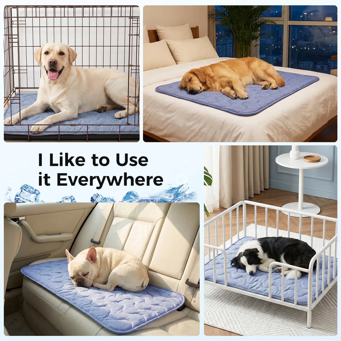 Dog Cooling Pad - Petfeet Thin & Thick Variants, Q-MAX>0.4, Washable, Gel-Free & Electric-Free, Non-Slip Nylon, Geometric & Classic Patterns, Suitable for Outdoor/Tiled Use, Summer Crate Bed for Large Dogs