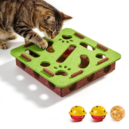 Potaroma Interactive Felt Cat Puzzle Toy with Jingle Balls - Indoor Enrichment Activity for Kittens and Adult Cats to Alleviate Boredom and Promote Active Play