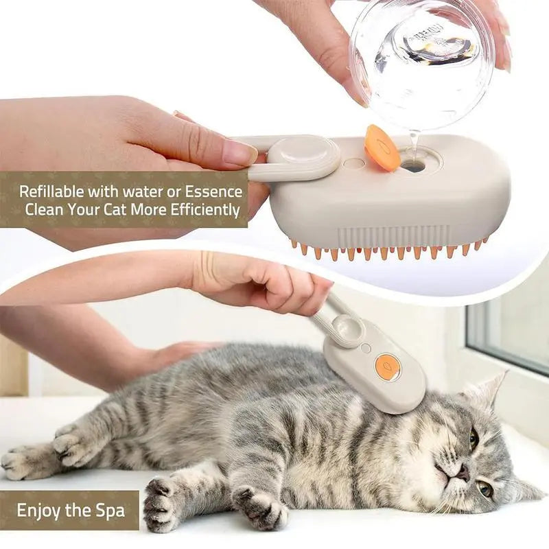 3-In-1 Pet Steam Brush Cleaner, Silicone Massage Combing Brush