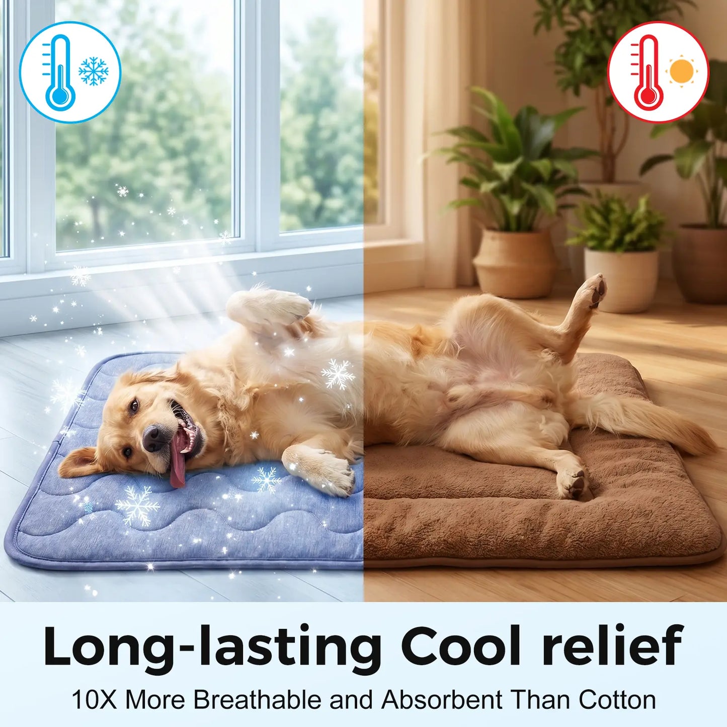 Dog Cooling Pad - Petfeet Thin & Thick Variants, Q-MAX>0.4, Washable, Gel-Free & Electric-Free, Non-Slip Nylon, Geometric & Classic Patterns, Suitable for Outdoor/Tiled Use, Summer Crate Bed for Large Dogs